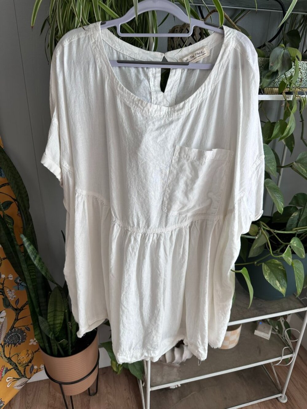 Free People We The Free White Oversized Tunic Top XL Boho Flowy - Picture 3 of 12